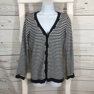 🧶 CLEARANCE RED Black & White Stripe Button Front Cardigan Sweater